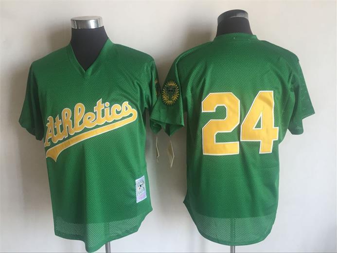 2017 MLB Oakland Athletics #24 Rickey Henderson Green Throwback Jerseys1->oakland athletics->MLB Jersey
